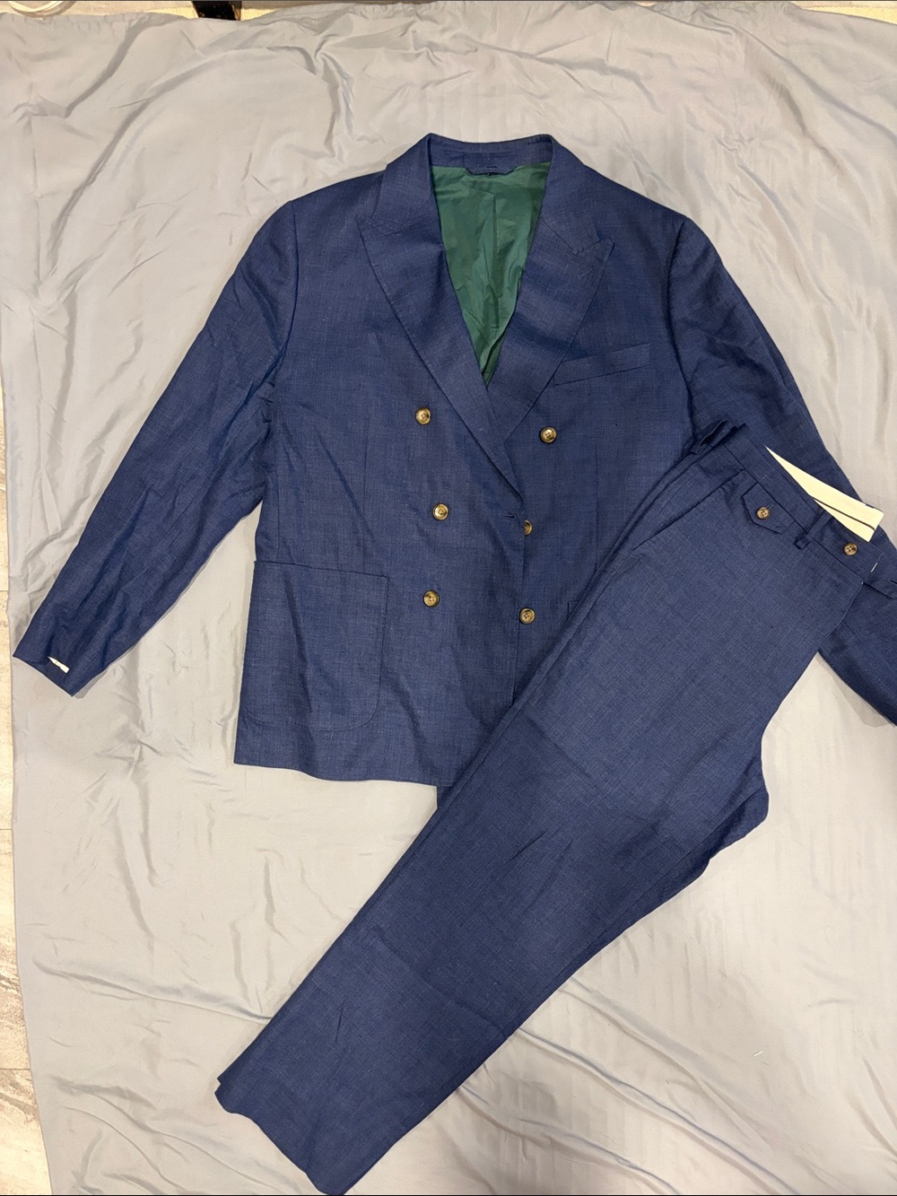 Bonobos Linen Double-Breasted Navy Blue Suit & Trousers
